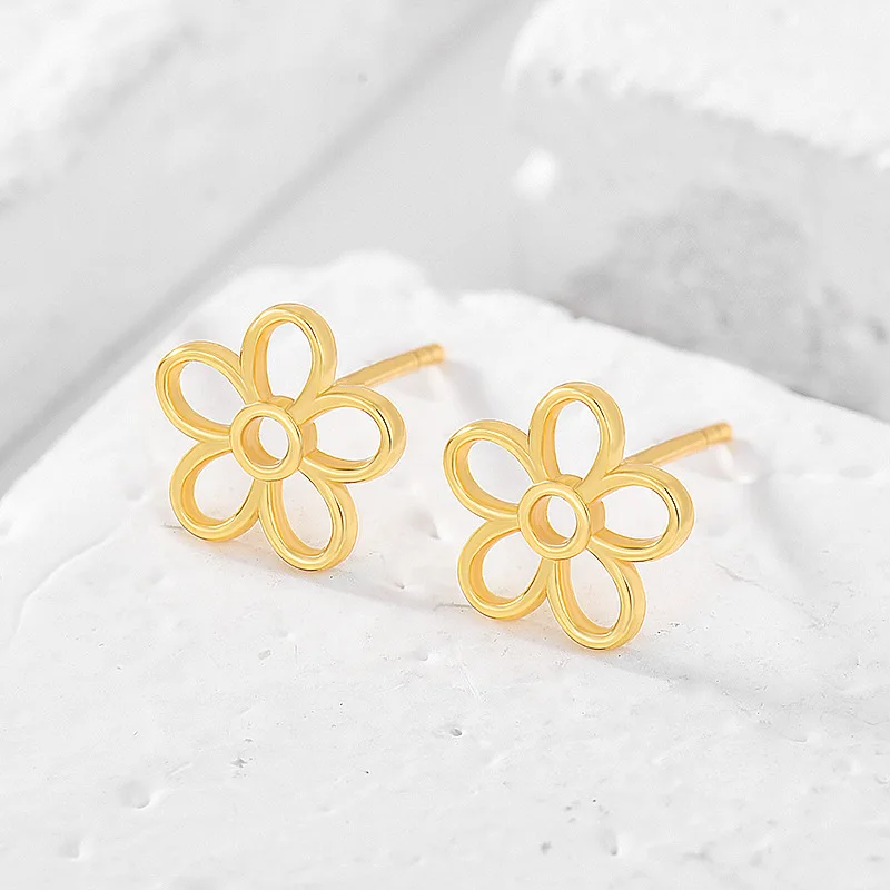 Genuine 925 Sterling Silver Hollow Daisy Flower Stud Earrings Women Simple Fashion Wedding Jewelry Accessories