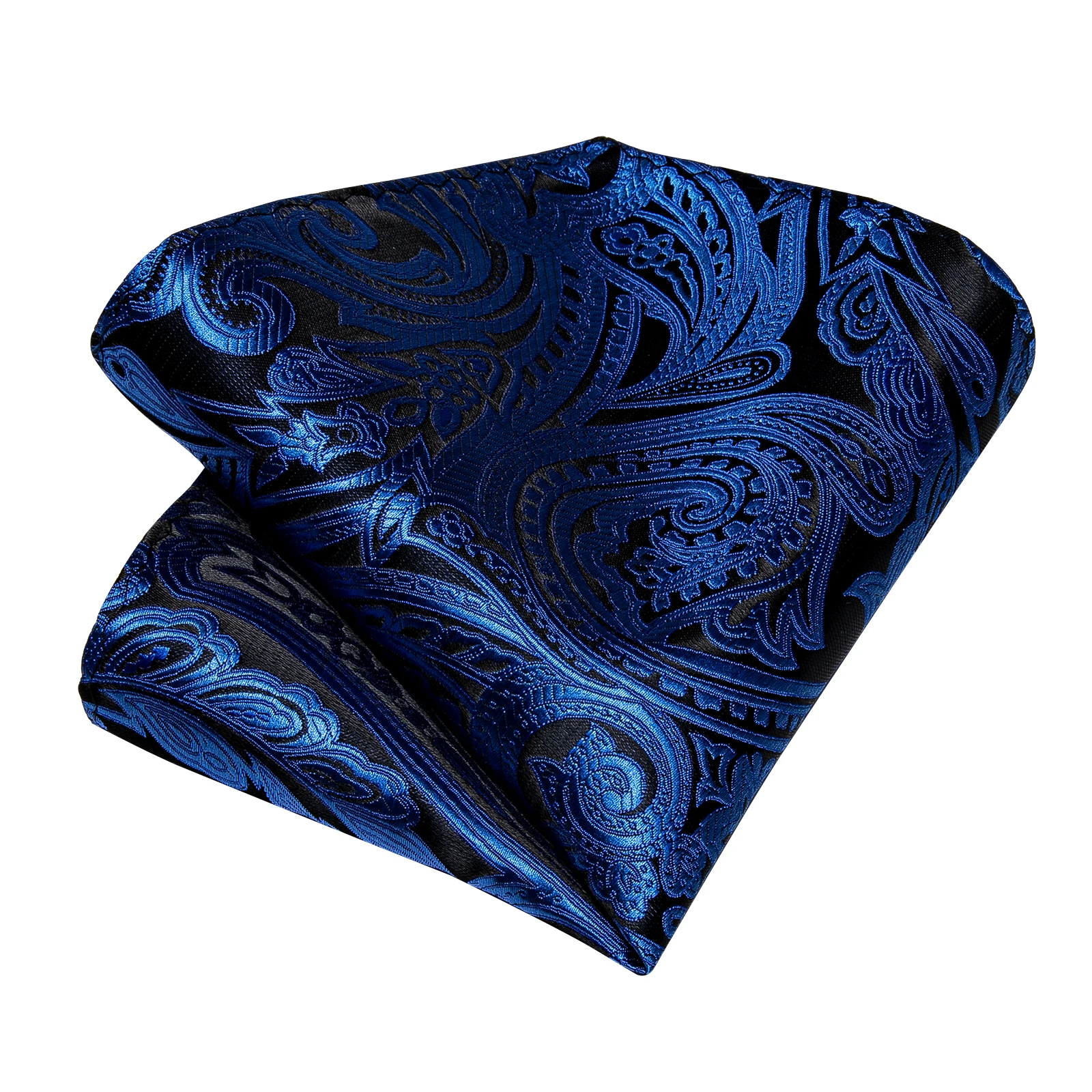 Blaue silberne Paisley-Krawatten für Herren, luxuriöses 8 cm breites Set mit Krawatte, Einstecktuch, Manschettenknöpfen, Brosche, Weihnachtsgeschenke für Männer – Detail 10