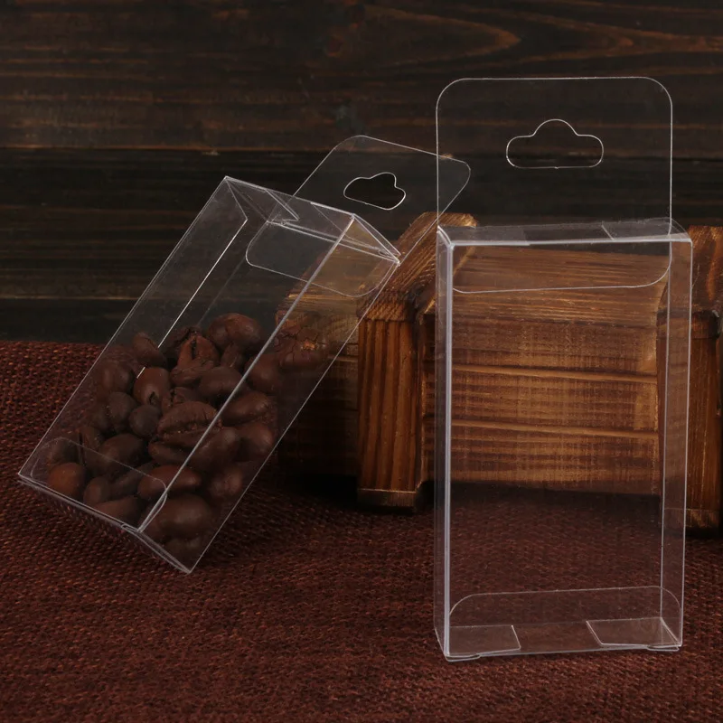 

100Pcs/Lot PVC 15MMX40MMX70MM Clear Plastic Packaging Boxes with Hang Hole Small Craft Gift Transparent Package Box