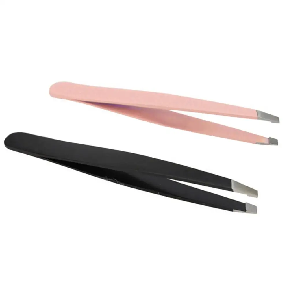 1Pc Eyebrow Tweezer Stainless Steel 9.5cm Flat Tip Rose Black Tweezers For Hair Removal Face Professional Eyes Cosmetic Tool