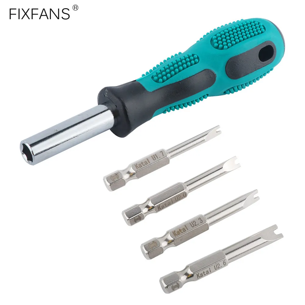FIXFANS 4 Piece 1/4 Inch Hex Shank U Fork Type Screwdriver Bit Set with Magnetic Screwdriver Bit Holder Handle Socket Adapter