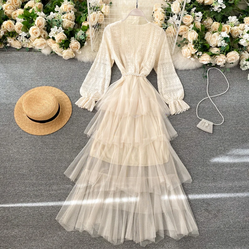 Wavsiyier Boho Luxury manica lunga Party autunno Runway Cake Dress a-line 2022 Vintage Spring Elegant abiti a vita alta donna nuovo