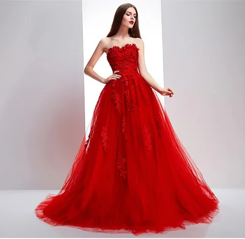 

drop shipping Tulle Sweep Train A-line Red lace appliques bridal Gown Custom Size Color vestido de noiva 2025 wedding dresses