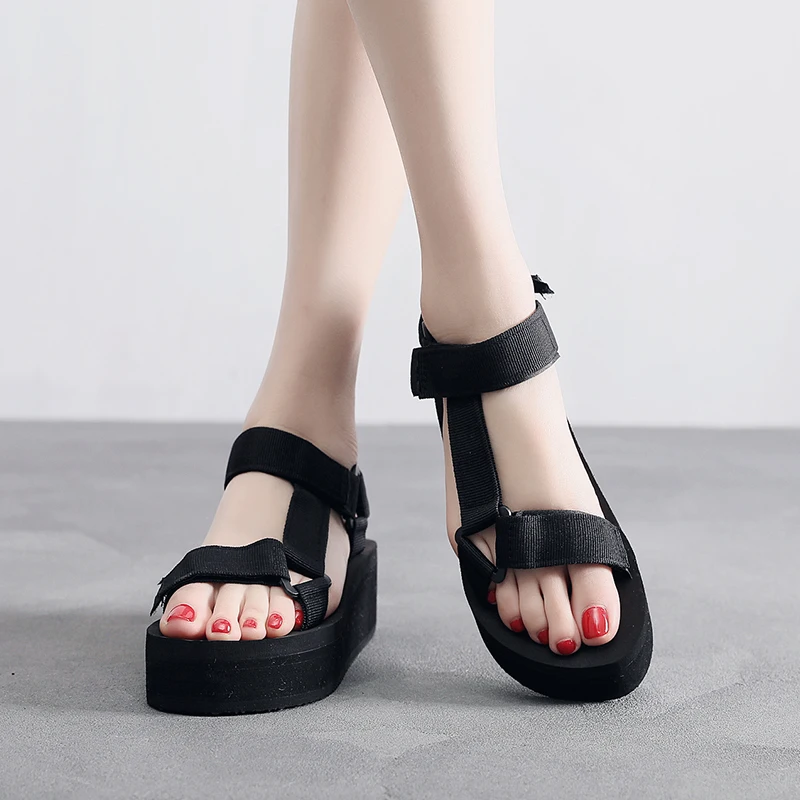 Women Sandals 2021 Summer Outdoor Beach Flip-flop Sandals Solid Black Sandals Women Flats Ladies Shoes Sandalias