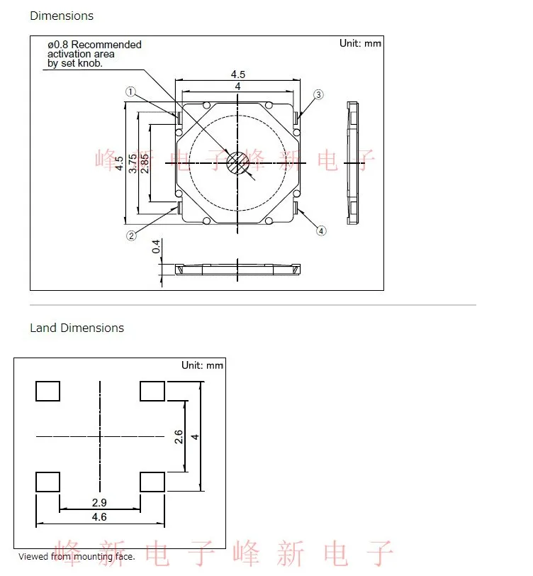 30Pcs Braid 4.5*4.5*0.4 SMD 4 feet white membrane switch sheet type key switch light touch button