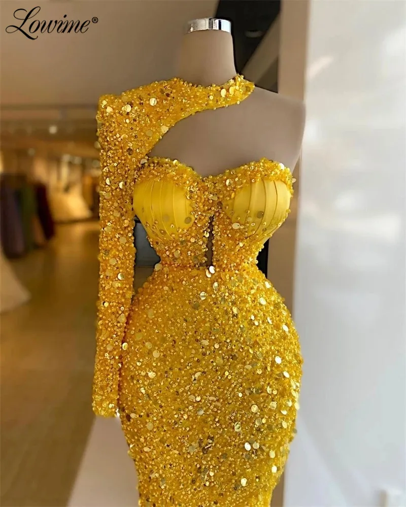 Lowime-vestido longo de noite, amarelo, um ombro, contas, lantejoulas, longo, vestido de festa, vestido, vestido, vestido, formatura, 2021