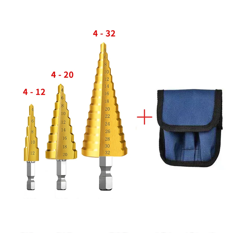 HSS Titanium Bor Bit 4-12 4-20 4-32 Pengeboran Alat Listrik Logam Baja Kecepatan Tinggi Kayu Lubang Pemotong Kerucut Pagoda Langkah Bor