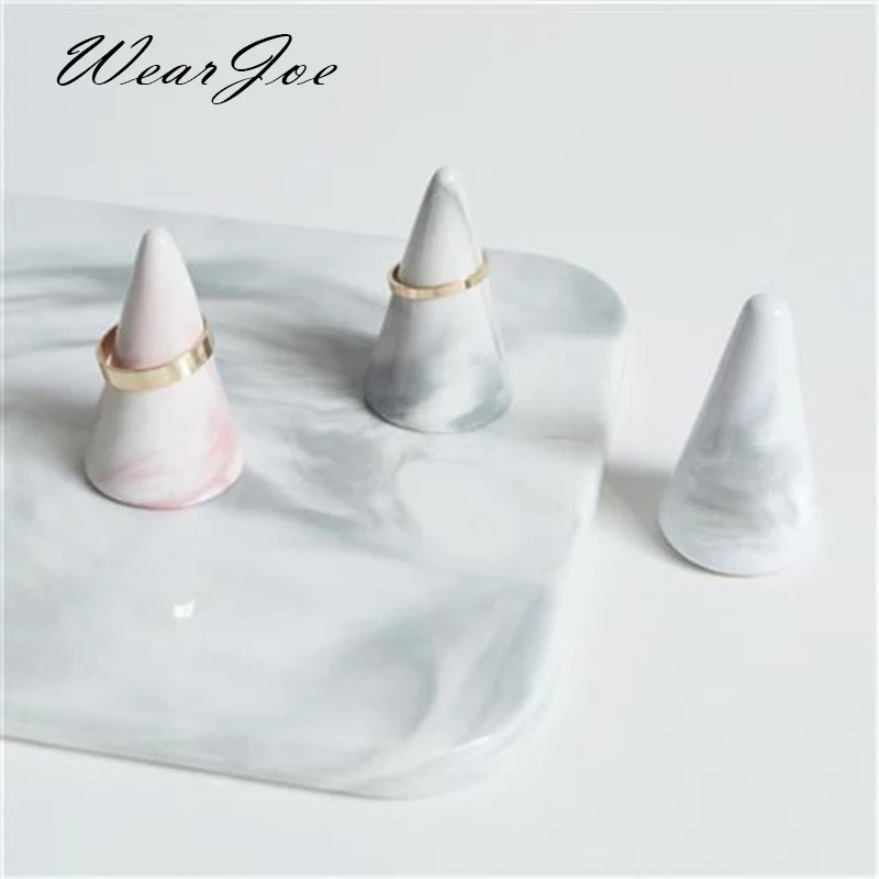 

Ceramic Solid Finger Ring Holder Stand Conical Bague Display Rack Dressing Desktop Marble Decor Ring Jewelry Support Organizer