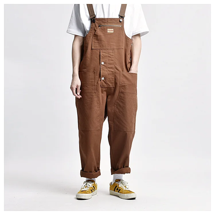 Male Japan Harajuku Streetwear Hip Hop Jumpsuit Bib Trousers Overalls Men Women Couple Loose Casual Wide Leg Cargo Pants