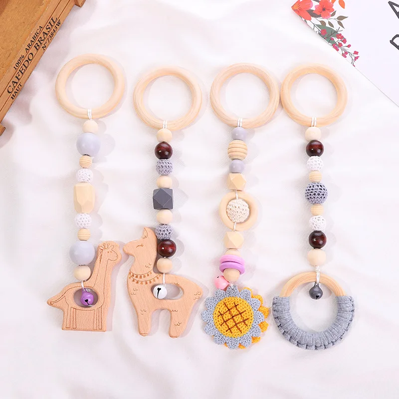 Montessori ของเล่นไม้น่ารักกระดิ่งสัตว์ Teether จี้สี่ชิ้นทารกแรกเกิดของเล่น0-12เดือนเด็กหญิงเด็กชาย Kado Bayi