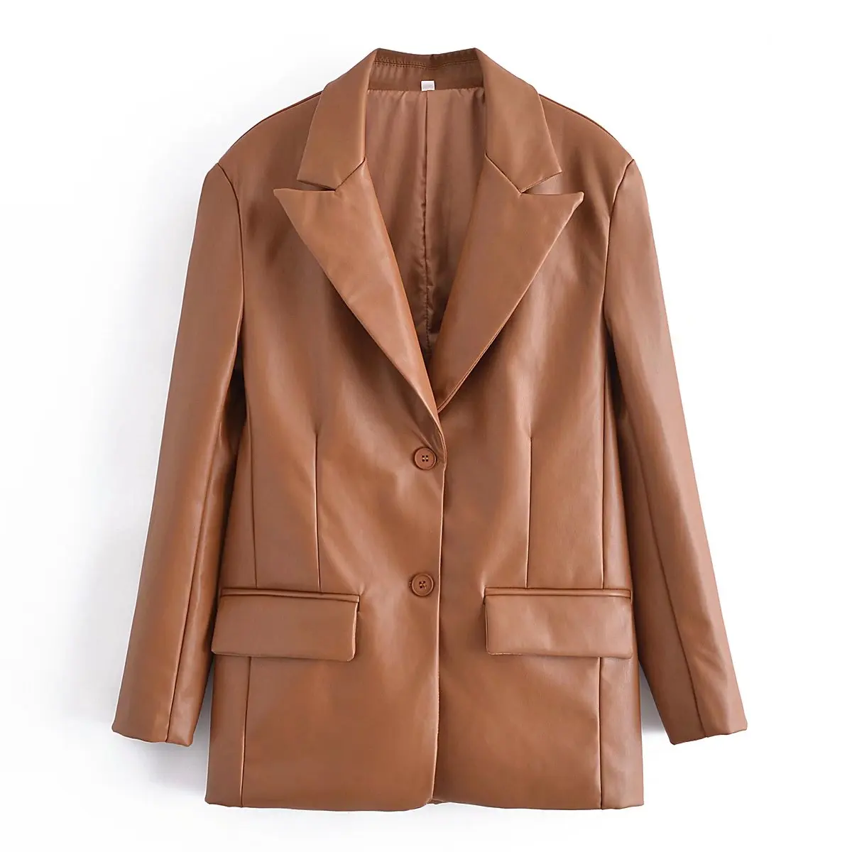 

Brown Long PU Faux Leather Blazers Women Leather Jacket Coat Chic Hot Women's Jackets Outerwear Ladies Coat Female Leather Suit