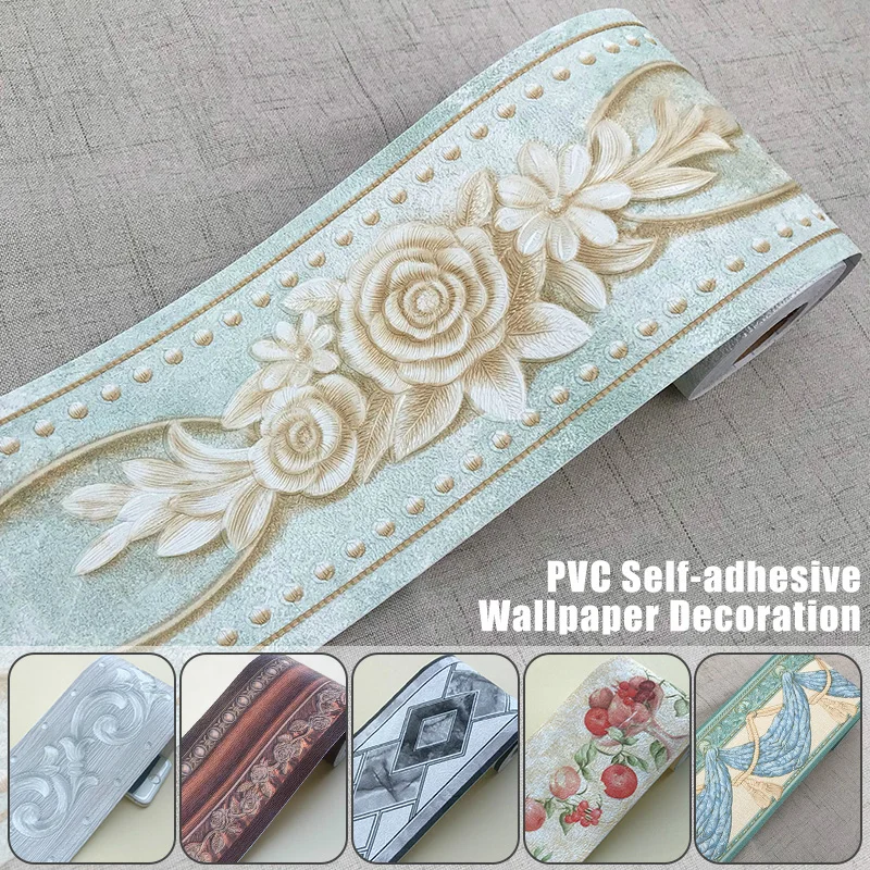 5M PVC Self-Adhesive Baseboard Wall Sticker Floral Skirting Waistline Stickers Waterproof 3D Wall Border Room Bathroom Decor