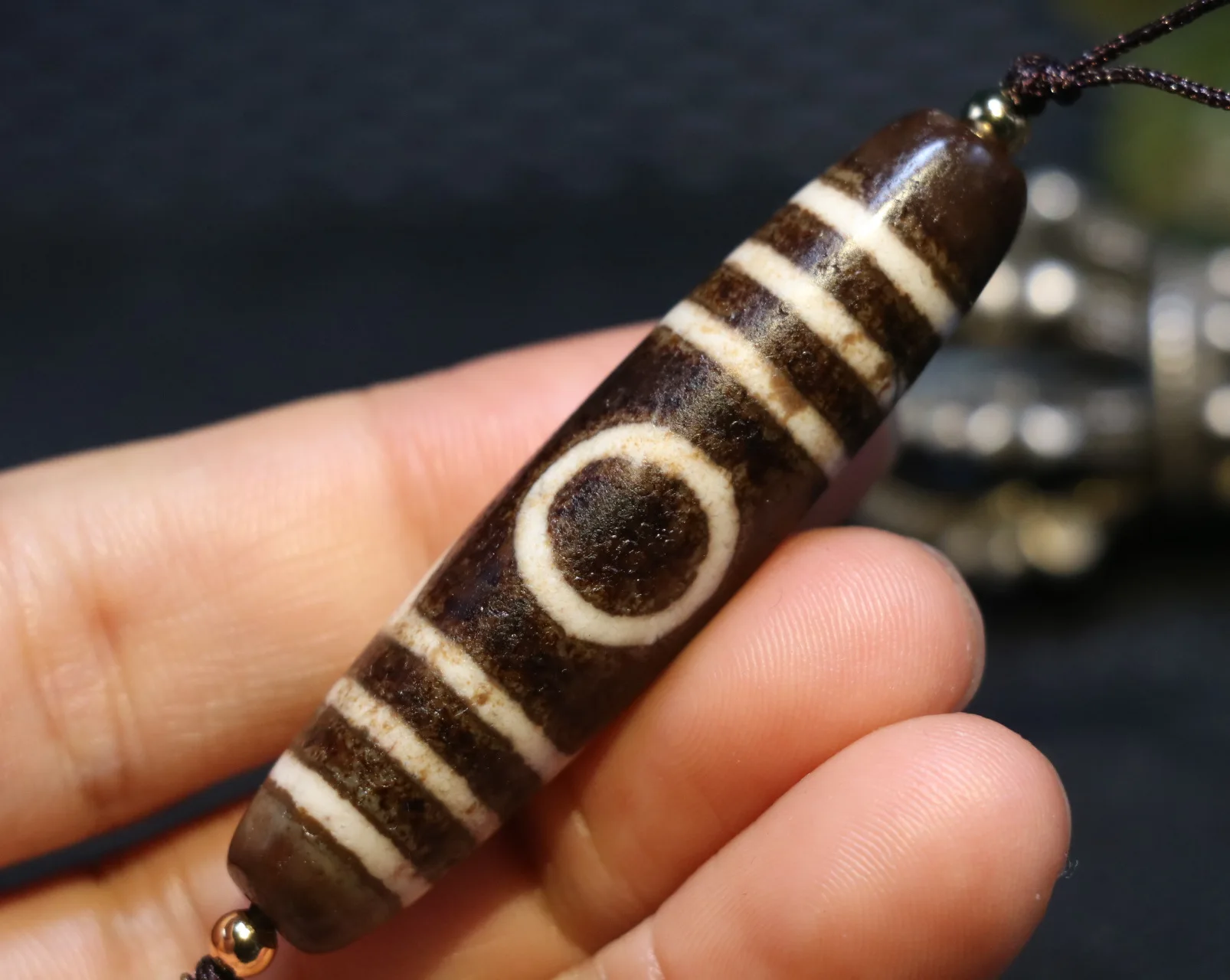 LKbrother Talisman Treasure  Magic Energy Tibetan old Agate 1 Eye Peak 6 Line dZi Bead Totem Amulet Pendant 4A UPD21028A1