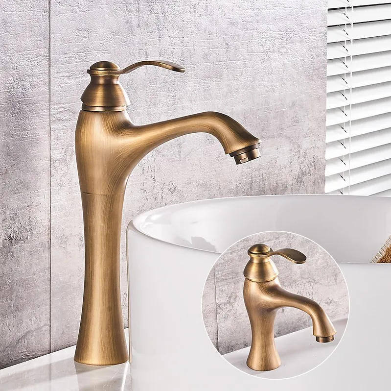 

Deck Mounted Single Handle Hole Bathroom Sink Mixer Faucet Antique Brass Hot and Cold Water Mixer Tap ZD033