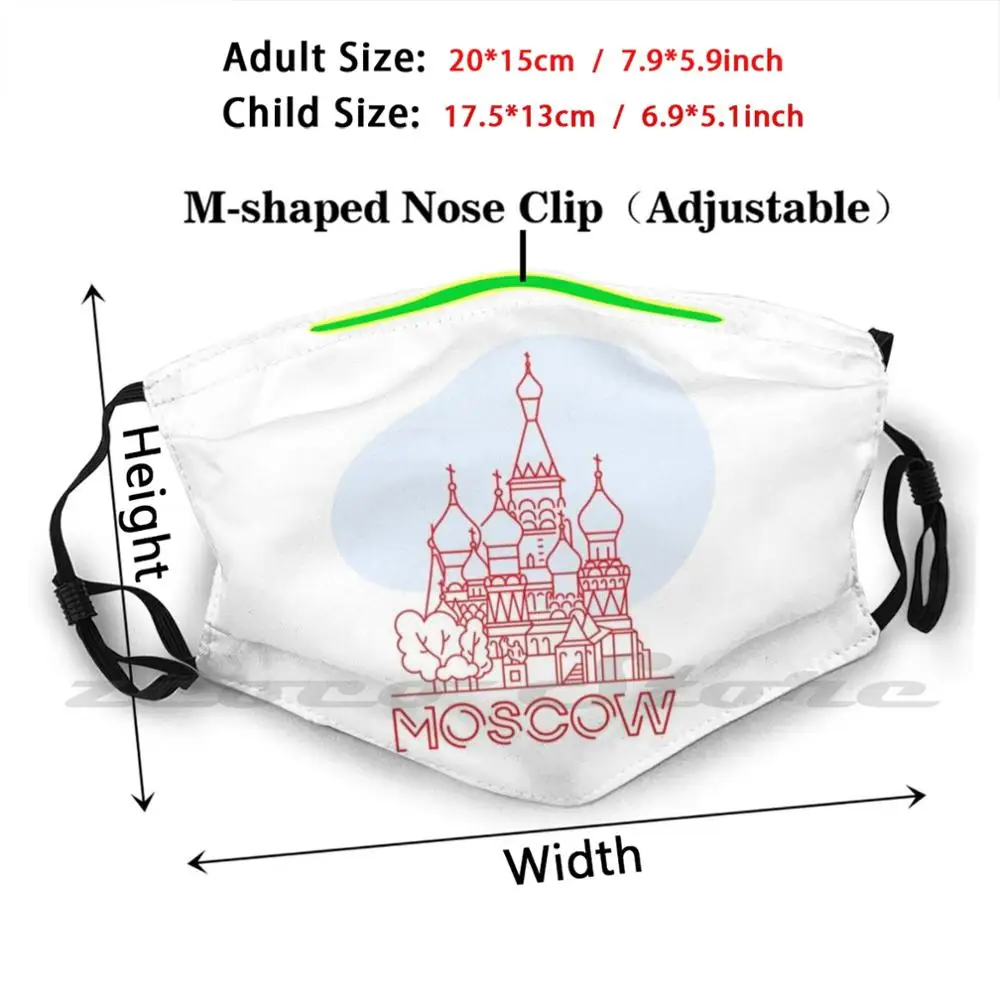 Moscow City Mask Cloth Reusable Print Filter Washable Moscow Russia Kremlin Moscow City Red Flag Funny Cute