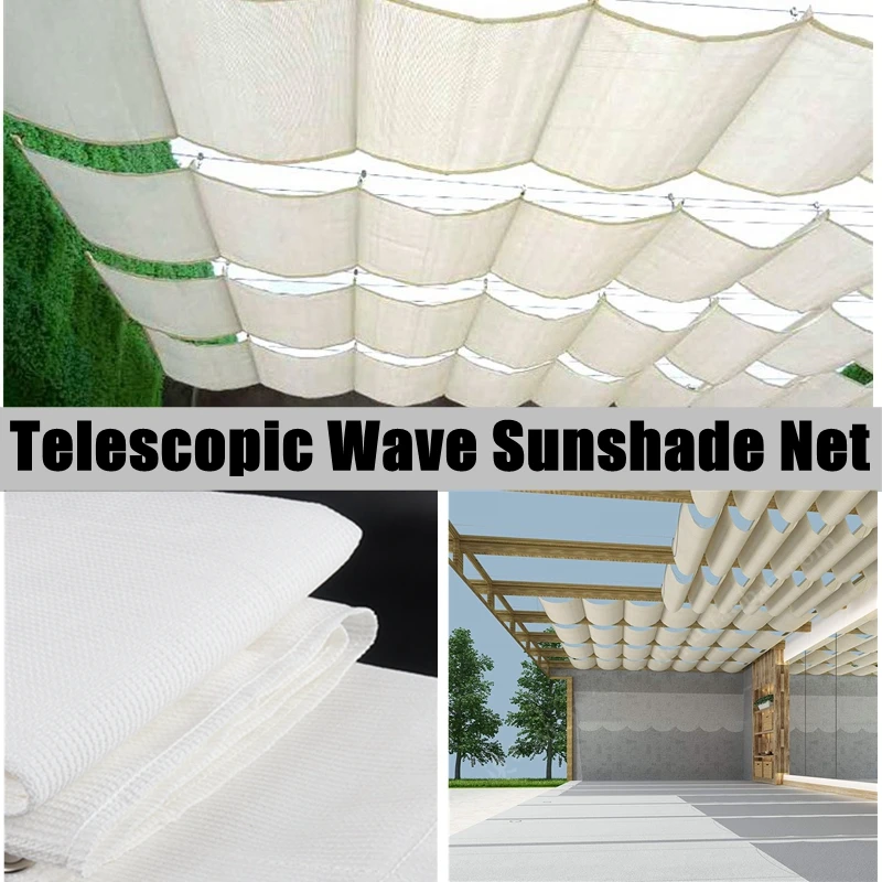 White Telescopic Wave Sun Shade Net Courtyard Pavilion Sun Sails Sun Room Canopy Shading Cloth Balcony Terrace Sunshade Net