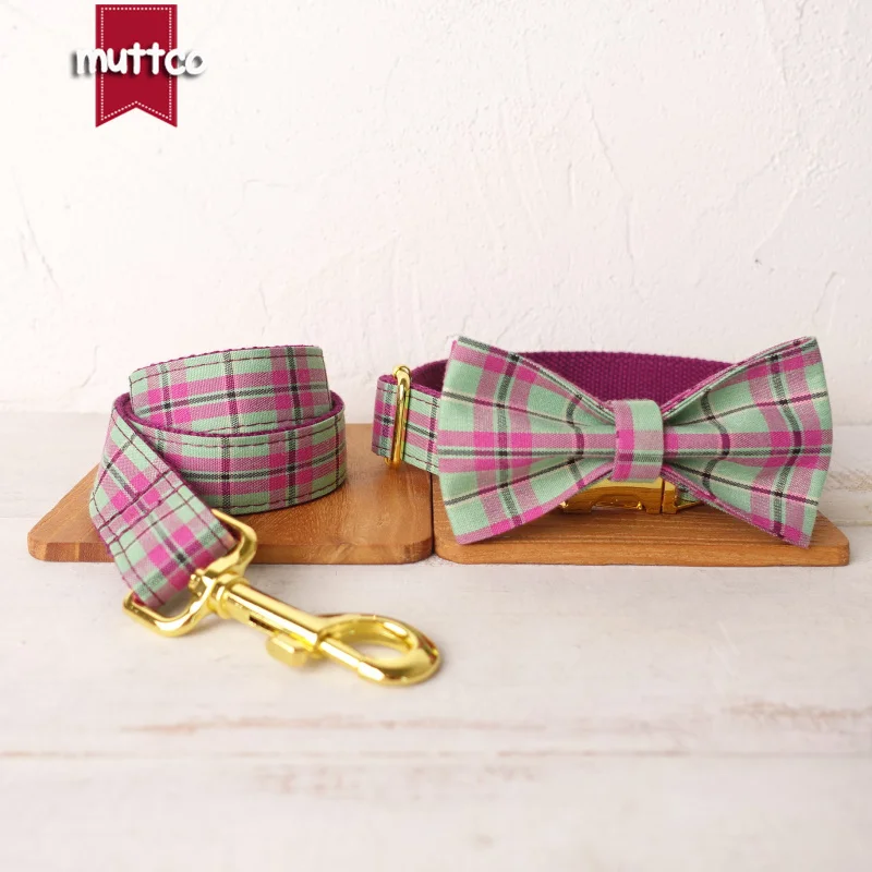 MUTTCO unique dog collar PURPLE MINT PLAID convenient to walk the dog leash accessory for small medium large dog 5 size UDC099B