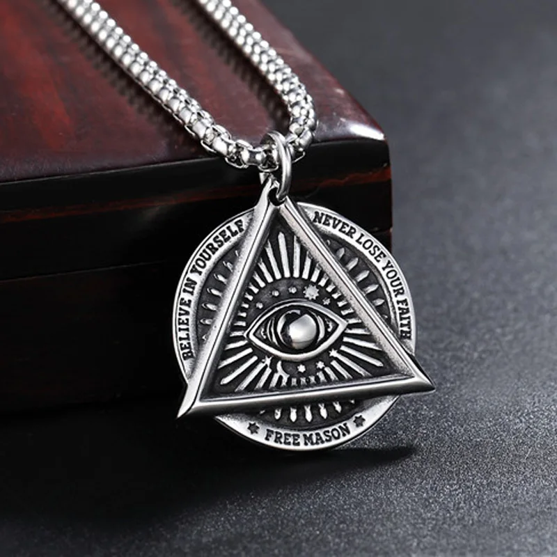 Ancient Freemason Illuminati all seeing eyes Stainless Steel Necklace Pendant