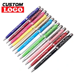 50Pcs/Lot Custom Logo Mini Metal Capacitive Touch Screen Microfiber Stylus With Roller Ballpoint Pen Gift For Apple iPad iPhone