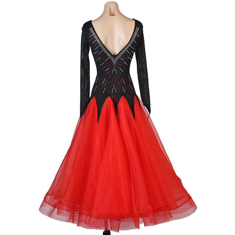 Padrão vestido de salão dança competição vestidos valsa moderno vestir traje feminino tango flamenco personalizar d1038 bainha grande