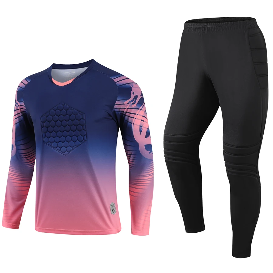 Men Football Goalkeeper Uniforms Suit, Adult Kids Soccer Jerseys Sets Long Sleeve Protective Sponge Soccer Shirt Pants Sports