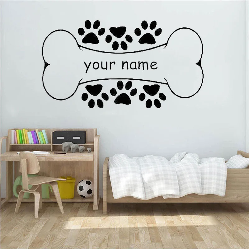 Dog Bone Wall Decal Personalized Custom Name Pets Paw Vinyl Window Sticker Kids BedroomStore Interior Decor Art home decoration