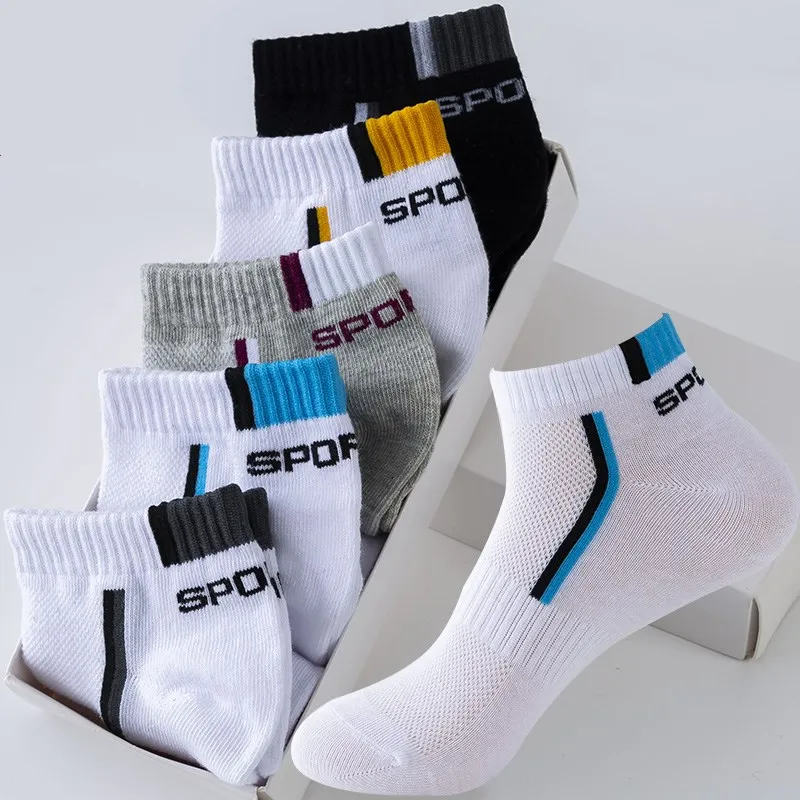 5 Pairs Men Socks Set Cotton Breathable Non-slip Summer Winter Ankle Socks Women Mesh Boat Socks Men Short Socks Big Size 47 48