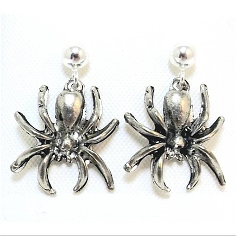 Antique Silver Color Spider Charms on Ball Post Stud Earrings, Spider Stud Earrings, Spider Earrings