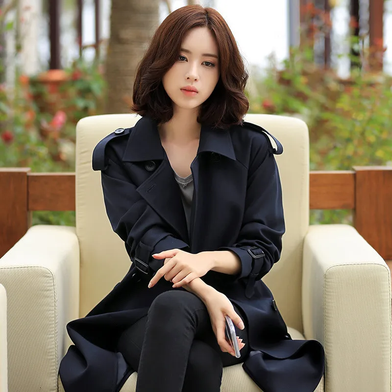 Windbreaker Slim Longue Tunique Coat 2023 Women's Spring Navy Trench Coat Para As Mulheres Lady Coats With Belt WXF108 s