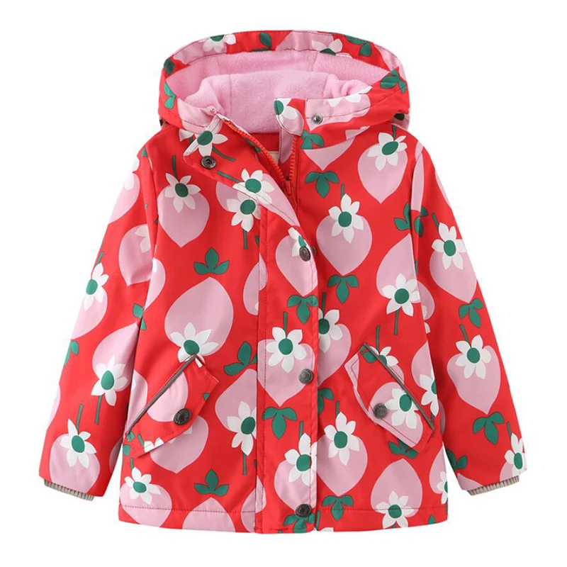 

New Autumn Winter Girls Jackets And Coats Flower Cartoon Boys Hooded Jackets Kids Windbreakers Children Outerwear Coats