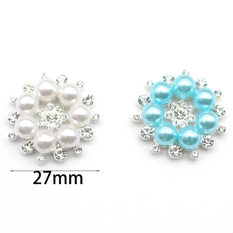 Srebrny nowy 10 sztuk 27mm kolor perły ręcznie zrobiony kwiatek przyciski Diy płaskim powrotem Rhinestone kryształowa dekoracja Accessorieser