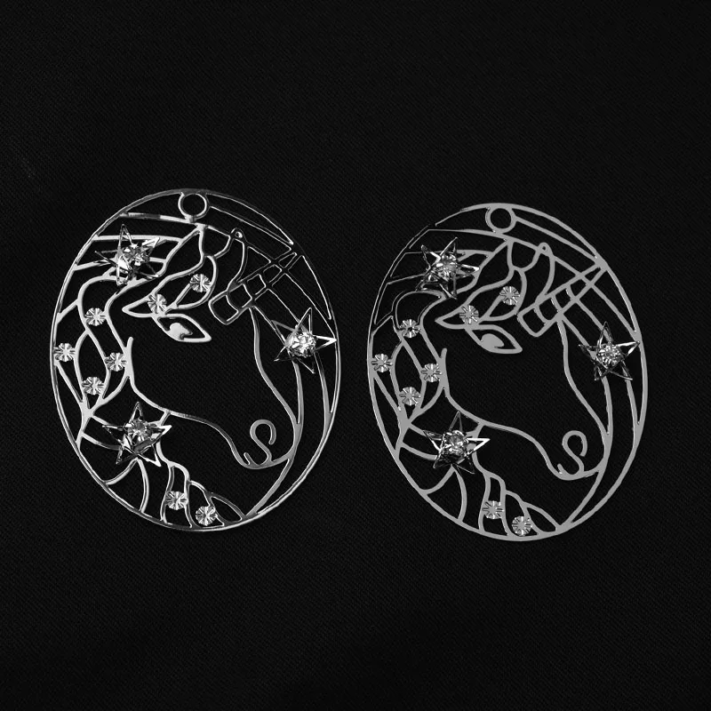 10 Stück 40mm*50mm Rhodium-beschichtete Einhorn-Verbindungsstücke Hochwertige Filigran-Anhänger – Detail 4