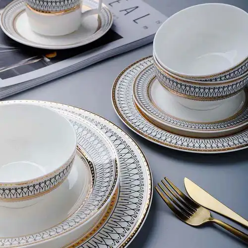북유럽 럭셔리 디너 플레이트 세트, 밥그릇, 수프 접시, 서빙 케이크 디저트 접시, 웨딩 파티 장식 식기 
