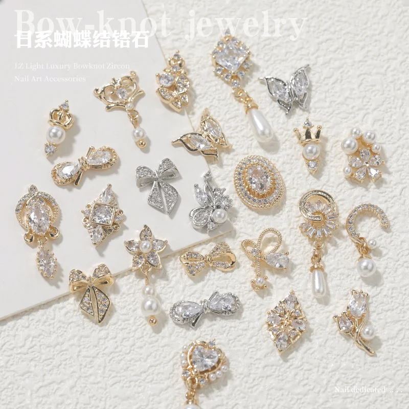 

2Piece Butterfly Zircon Nail Decoration Bow Jewelry Crystal Pearl Pendant Manicure High Quality Rhinestone Accessories