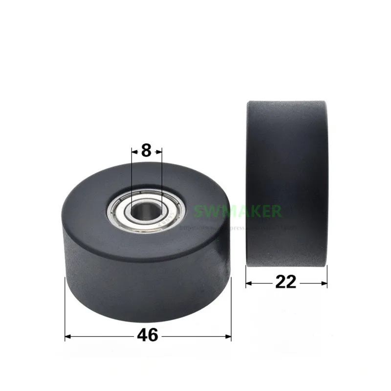 1pcs 8*46*22mm 10*46*22mm Rowing machine pulley, cushion PU polyurethane silent guide pulley, double bearing rolling pulley