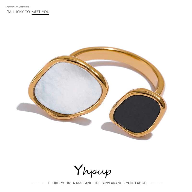 Yhpup akrylowy pierścionek z muszli biżuteria stal nierdzewna 316L geometryczne kobiety palec serdeczny Bagues Pour Femme akcesoria Femme prezent