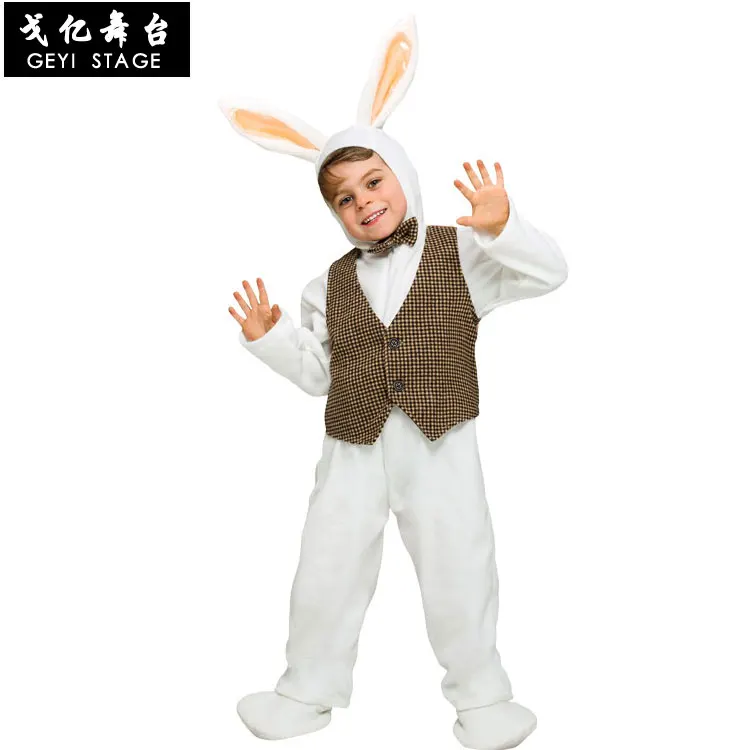 Pasen Cosplay Bunny Kostuum Gentleman Kleine Witte Konijn Halloween Kostuum Tie Vest Kid Jongens Leuke Konijn Kostuum