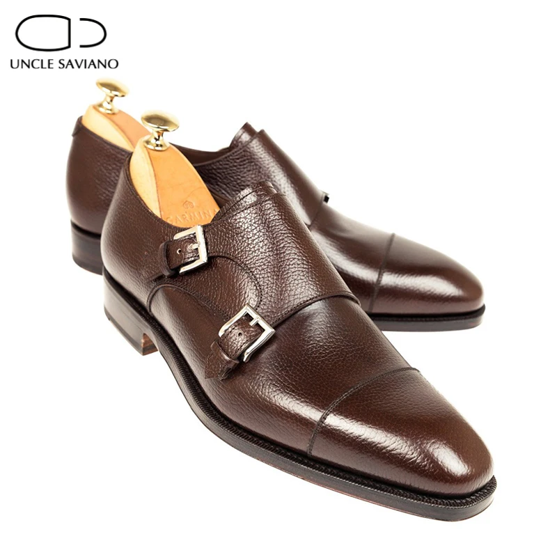 

Uncle Saviano Double Monk Men Shoes Bridegroom Dress Formal Office Best Wedding Genuine Leather Business Designer Shoes for Men