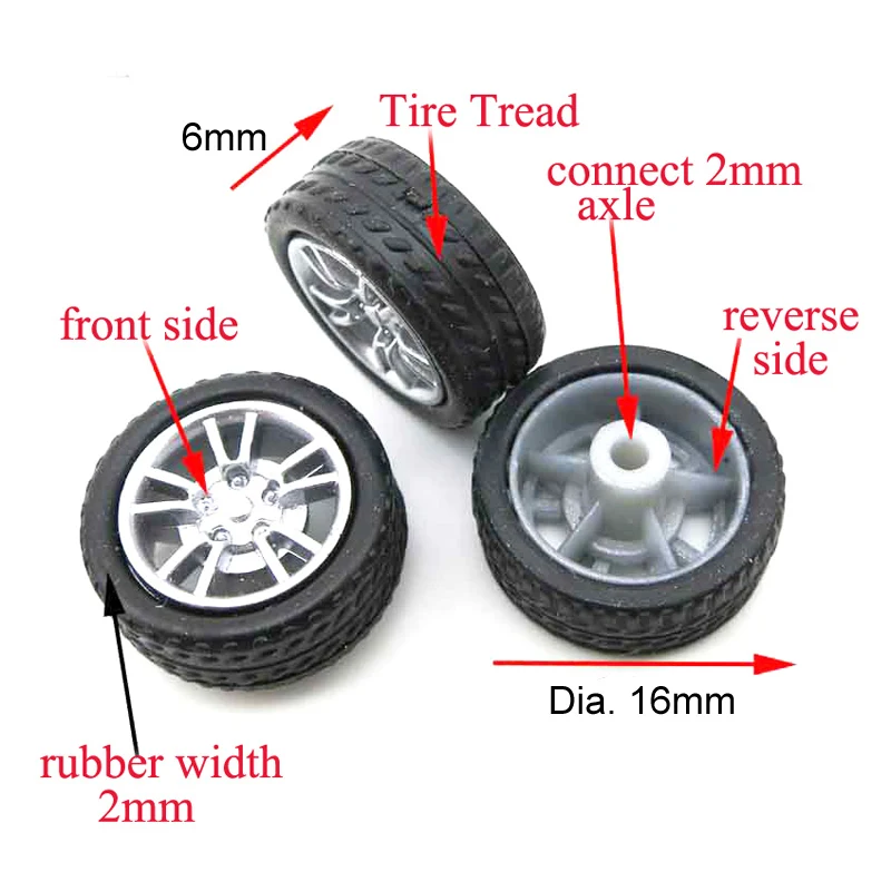 10PCS Dia. 16mm Mini Rubber Tyres Wheels Plastic 2mm Shaft Hole Axle for DIY Micro Toy Car Model Handmade Spare Parts