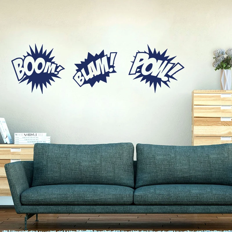 Boom Pow Blam Comic Book Sounds Wall Sticker Boy Room Kids Room Large Superhero Boom Pow Wall Decal Playroom Vinyl Decor