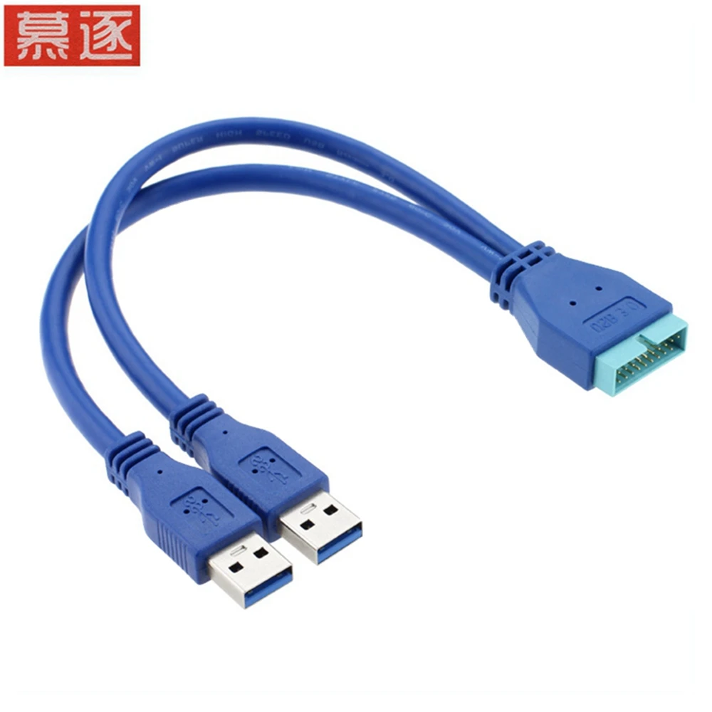 25CM USB 3.0 Dual 2 Port USB3.0 A Male to Motherboard Mainboard 20Pin Cable Adapter 19 Pin USB Extension cable
