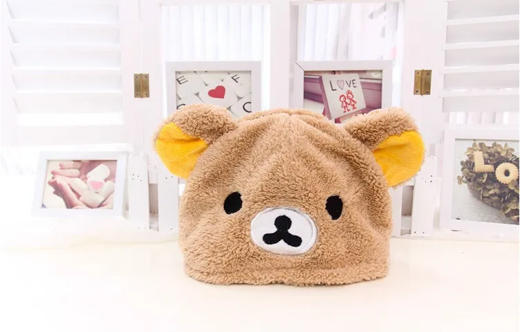 Rilakkuma cute Anime Plush toys bear Panda hat Headwear Keep warm soft Small Gift for girlfriend adult birthday present