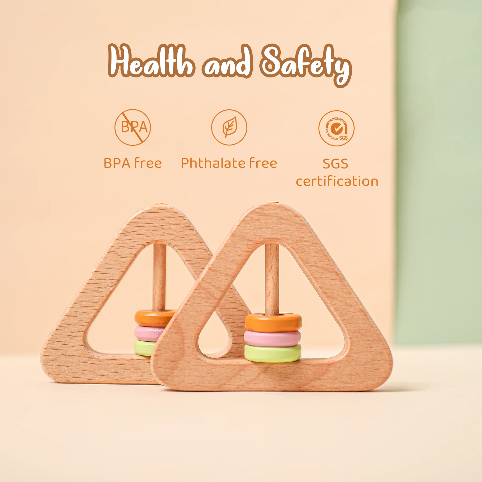 Sonajero de madera con forma geométrica para bebé, juguete de madera para la dentición, hace un sonido juguete educativo Montessori llamar la atención