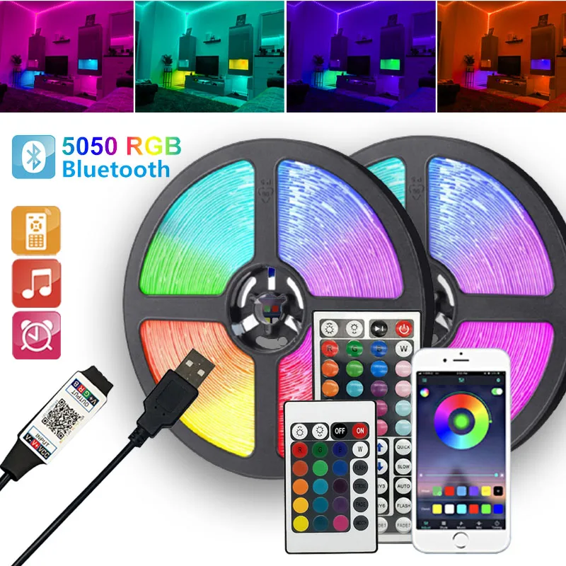 Светодиодная ленсветильник RGB 5050 с Bluetooth и приложением, с 24 клавишами