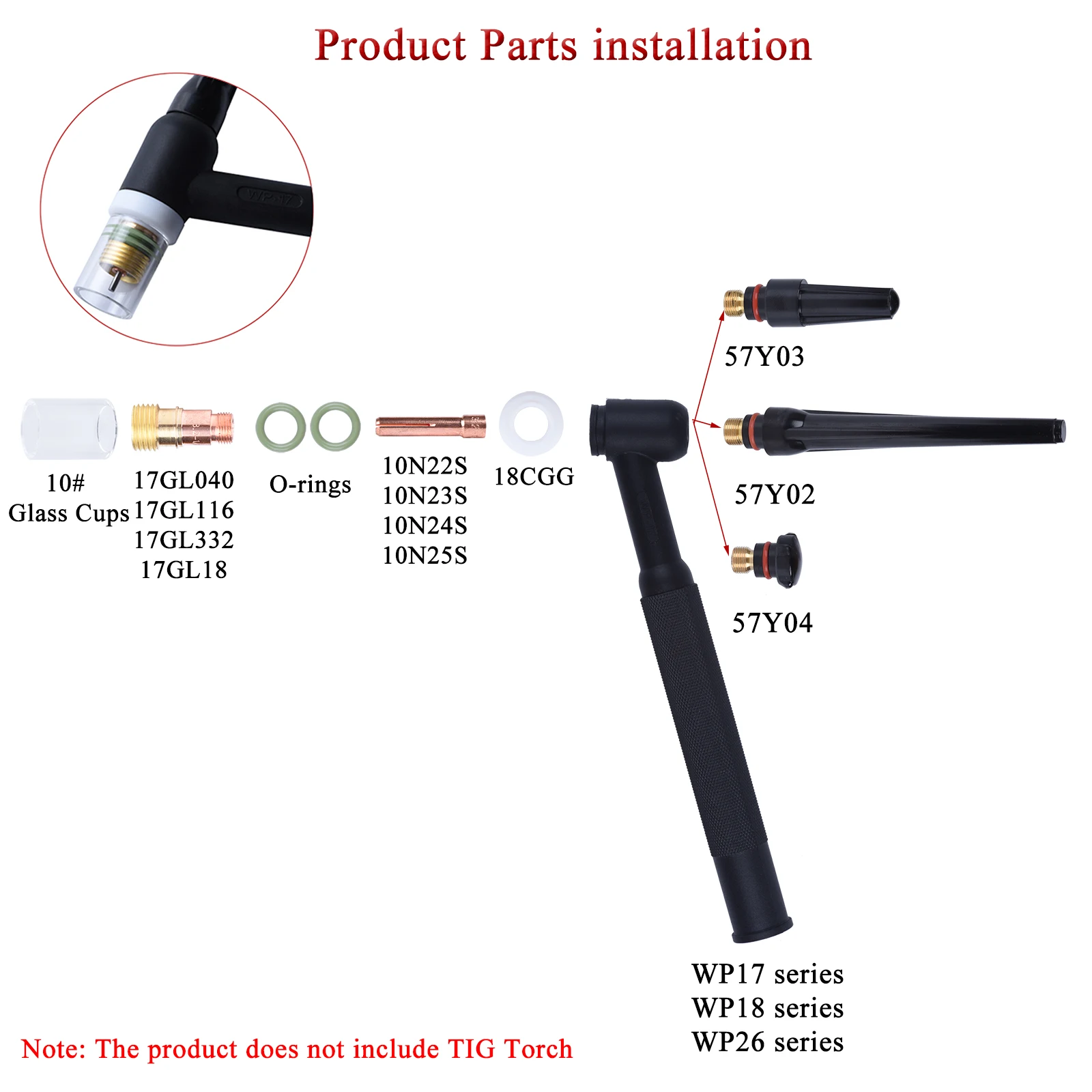 23Pcs TIG Welding Torch Stubby Gas Lens For WP17 WP18 WP26 TIG Back Cap Collet Bodies Kit High Temperature Glass Cup Accessories