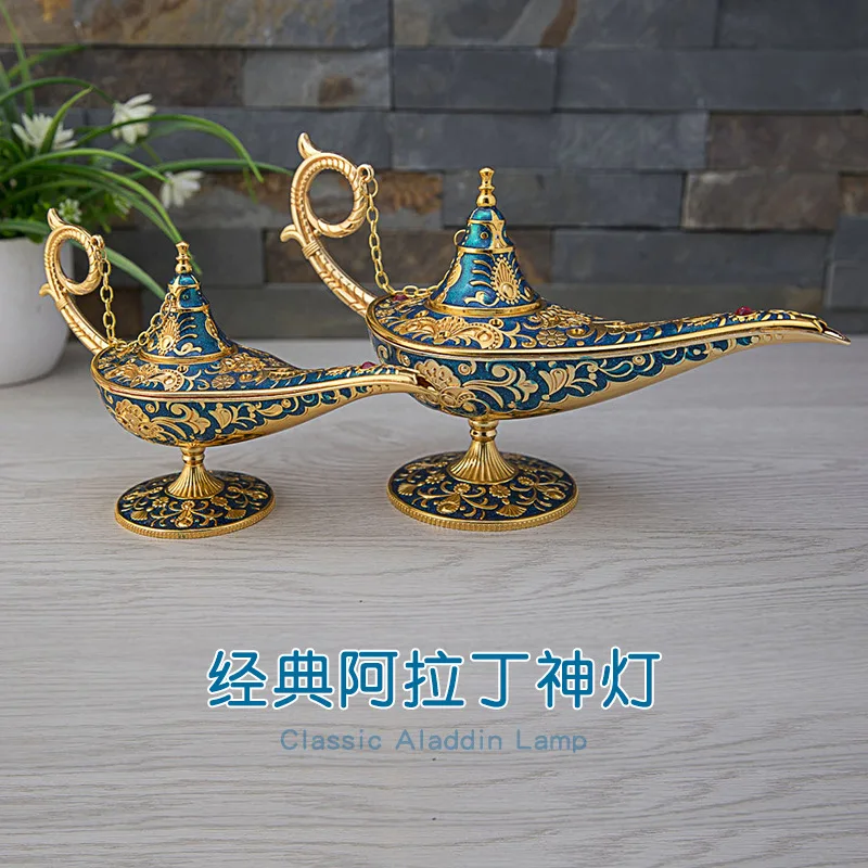 

Medium /Large size Arab Mythology Magic Lamp Retro Incense Burners Antique Fairy Tale Magic Lamps Toys Wishing Elf Home Decor