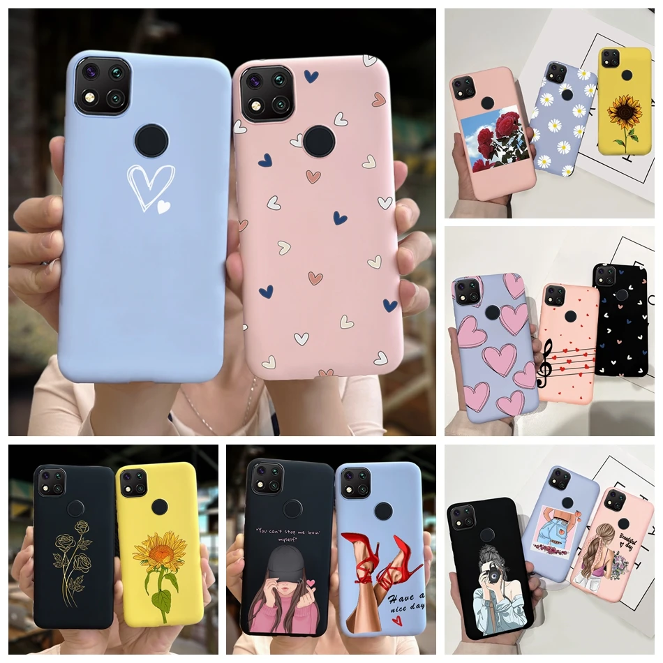 Fashion Beautiful Girls Pattern Phone Case For Xiaomi Redmi 9C NFC Cartoon Case Redmi 9C 9A 9 Candy Color Soft Silicone Cover