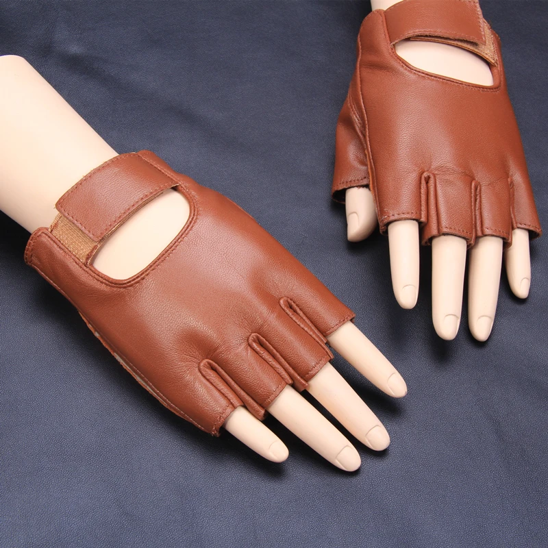 Ladies Real Leather Half Finger Gloves Spring Summer Sunscreen Driving Non-Slip Breathable Yoga Women Fingerless Gloves NS09-2