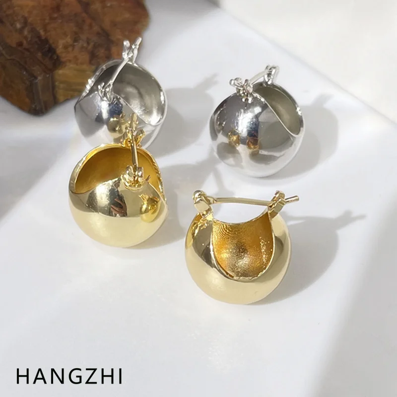 HANGZHI 2021 New French Retro Gold Silver Color U-shaped Geometric Round Ball Hoop Earrings Jewelry for Fashion Women Lady Party