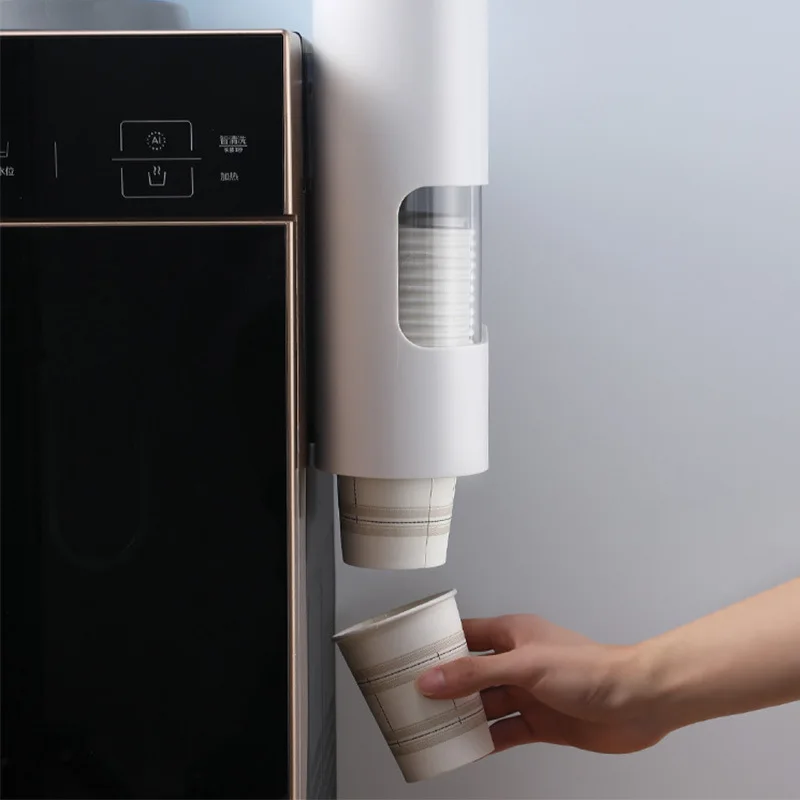 Wall Mounted Automatic Cup Storage Rack Paper Cups Dispenser Disposable Pull Type Plastic Cup Holder Dust-proof Cups Container